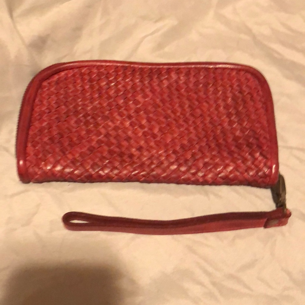 Red leather wristlet wallet